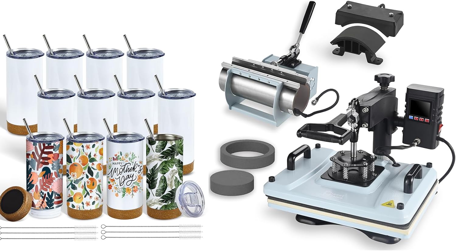 PlanetFlame 5-in-1 swing-away press bundled with 12-pack 17 oz tumblers